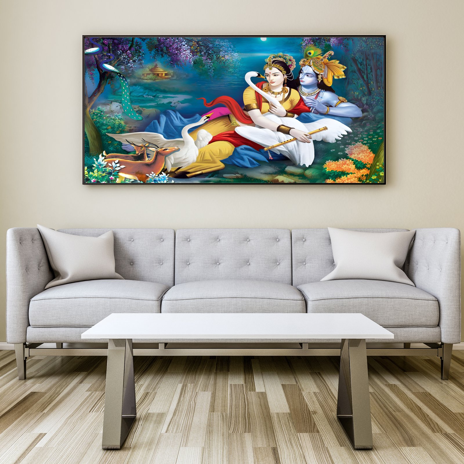 Radha Krishna Swing Premium Canvas Wall Painting  decorative masterpiece for home decor